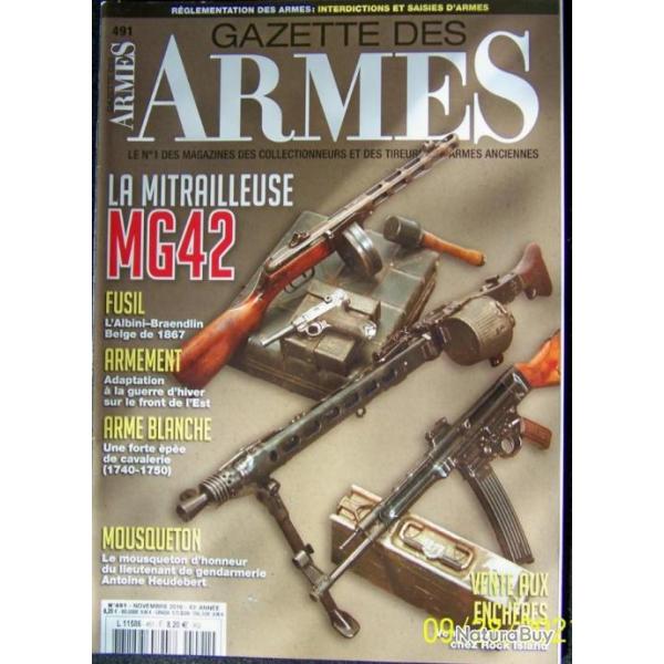 " LA GAZETTE DES ARMES " N� 491 DE NOVEMBRE 2016 - TRES BON ETAT