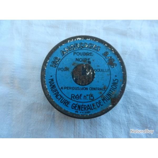 ancienne bo�te de collection en m�tal amor�ages 5/05 poudre noire-manufacture g�n�rale de munitions