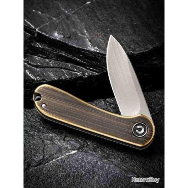 Couteau Civivi Mini Elementum Brass Lame Acier 14C28N Manche Laiton IKBS Framelock CIVC18062Q1
