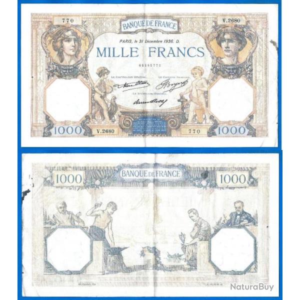 France 1000 Francs 1936 31 Decembre Ceres Mercure Grand Billet Franc Frcs Frc