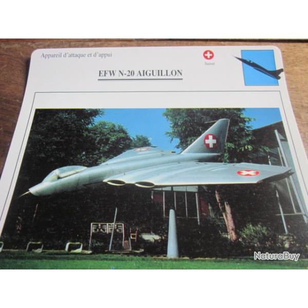 FICHE  AVIATION  TYPE APPAREIL D attaque et d appui  /  efw N 20 AIGUILLON  SUISSE