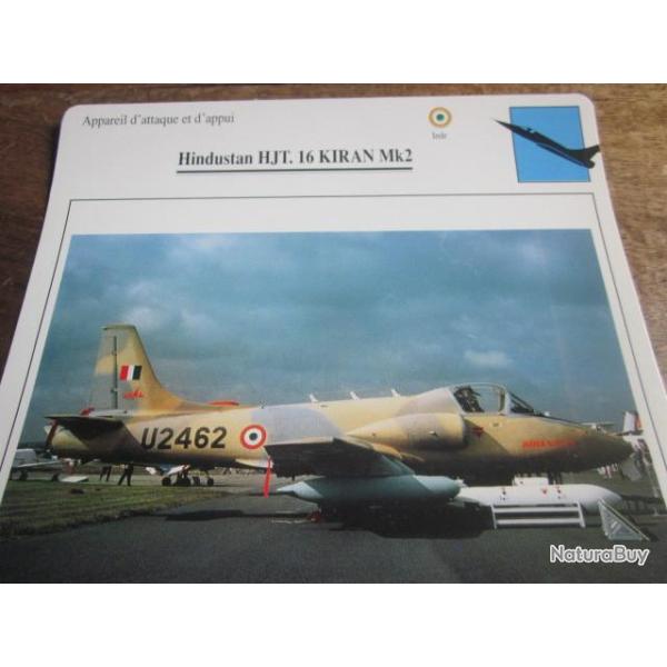 FICHE  AVIATION  TYPE APPAREIL D ATTAQUE ET D APPUI  /  HINDUSTAN HJT 16 KIRAN MK2  INDE
