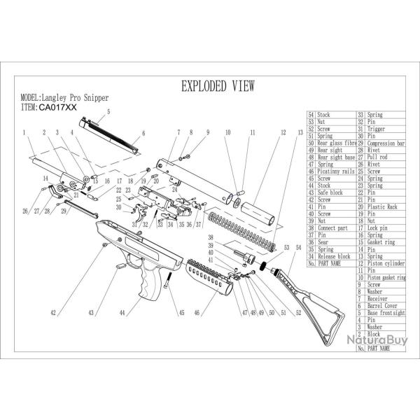 Pi�ces d�tach�es pour pistolet � air LANGLEY PRO SNIPER BASE N�38