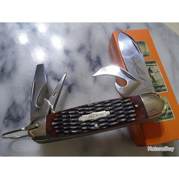 Couteau de Scout King Multi Fonctions Manche Os Lames Acier 440 Marbles MR468