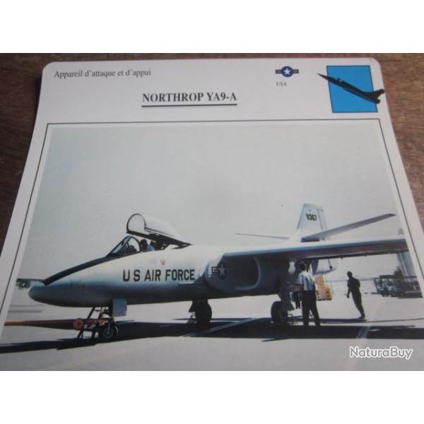 FICHE  AVIATION  TYPE APPAREIL D ATTAQUE ET D APPUI /  NORTHROP YA9 A  USA