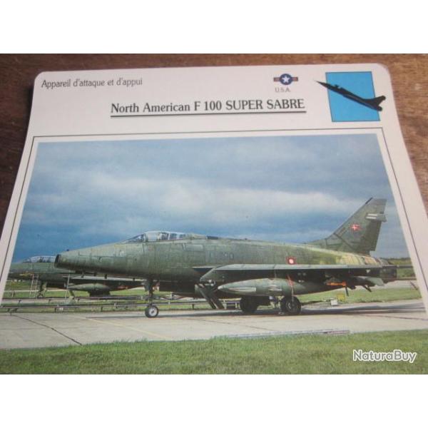 FICHE  AVIATION  TYPE APPAREIL D ATTAQUE ET D APPUI / north american f 100  super sabre  USA
