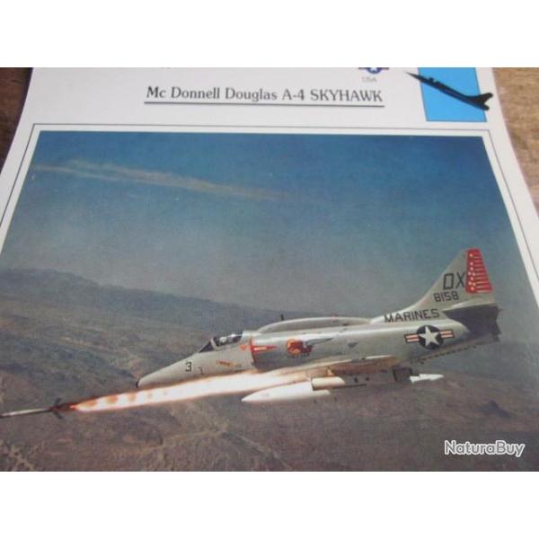 FICHE  AVIATION  TYPE APPAREIL D ATTAQUE ET D APPUI / Mc DONNELL DOUGLAS A 4 SKYHAWK  USA