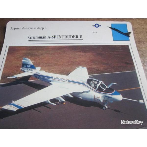 FICHE  AVIATION  TYPE APPAREIL D ATTAQUE ET D APPUI / GRUMMAN A 6F INTRUDER II   USA