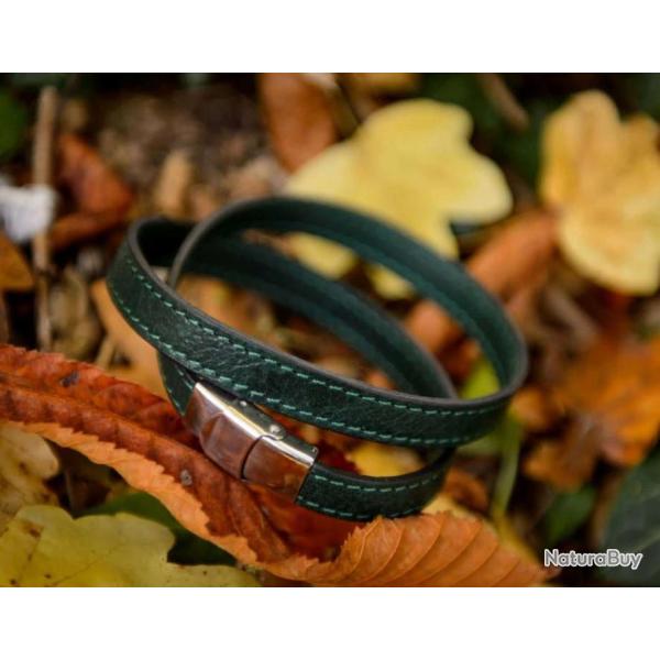 Bracelet en cuir de cerf 2 tours ALEXANDRE MAREUIL