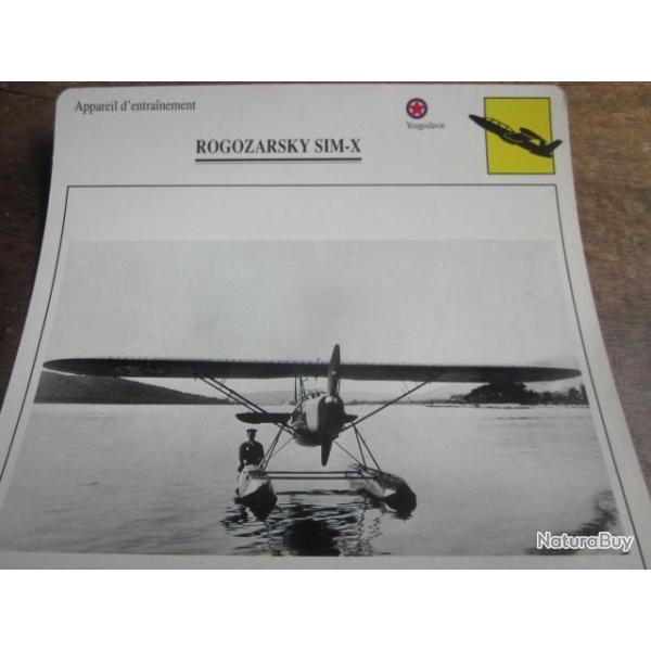FICHE  AVIATION  TYPE  APPAREIL D ENTRAINEMENT   /  ROGOZARSKY SIM X  YOUGOSLAVIE