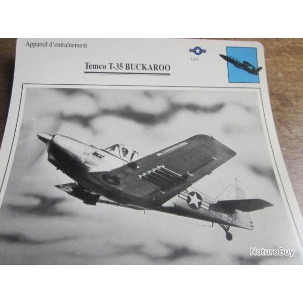 FICHE  AVIATION  TYPE  APPAREIL  D ENTRAINEMENT   /  TEMCO T 35 BUCKAROO  USA