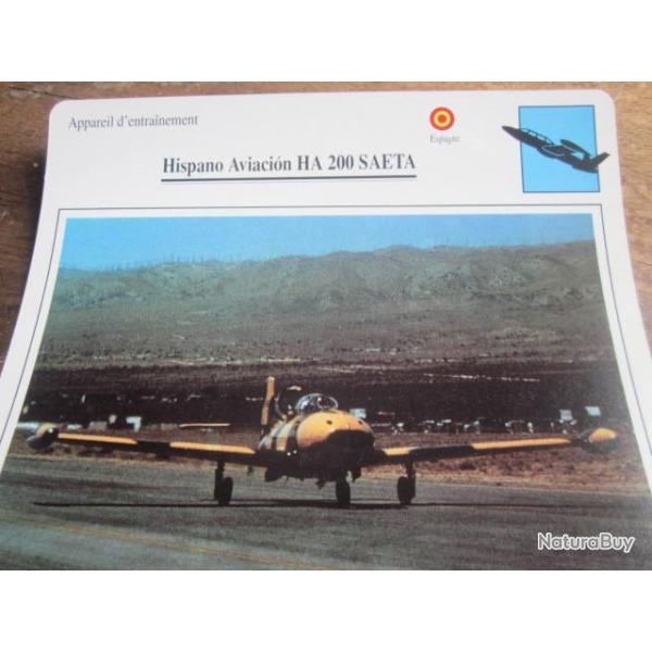 FICHE  AVIATION  TYPE  APPAREIL  D ENTRAINEMENT   /  HISPANO AVACION HA 200 SAETA  ESPAGNE
