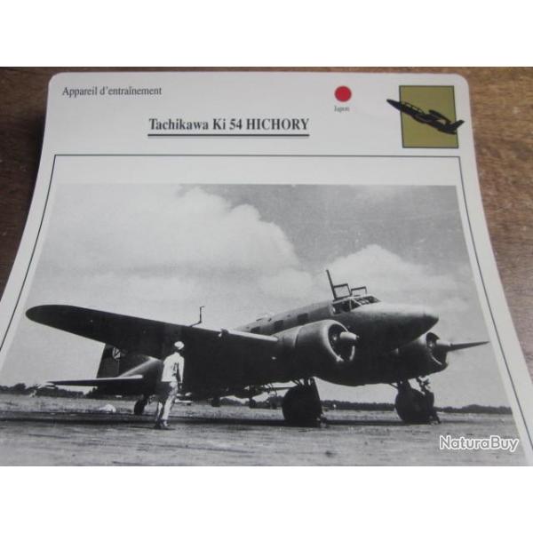 FICHE  AVIATION  TYPE  APPAREIL  D ENTRAINEMENT   /  TACHIKAWA KI 54 HICHORY   JAPON