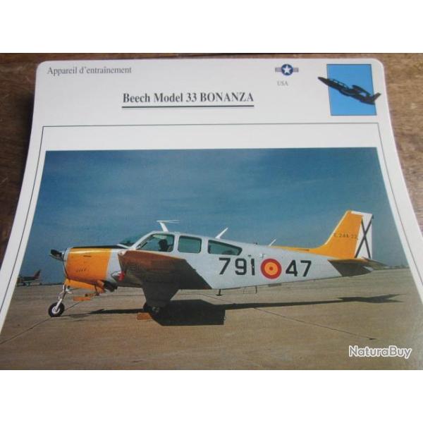 FICHE  AVIATION  TYPE  APPAREIL  D ENTRAINEMENT   /  BEECH MODEL 33 BONANZA  USA