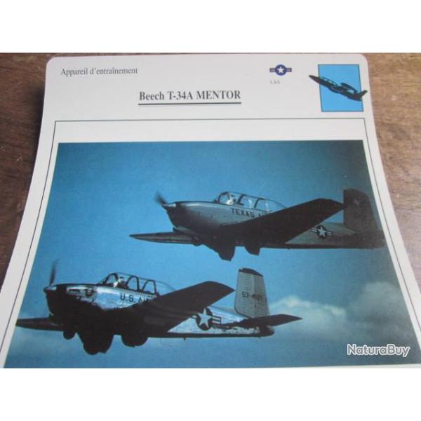 FICHE  AVIATION  TYPE  APPAREIL  D ENTRAINEMENT   /  BEECH T 34 A  MENTOR  USA