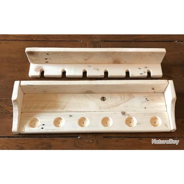 Support ratelier vertical mural 6 cannes � p�che en bois - cr�ation unique