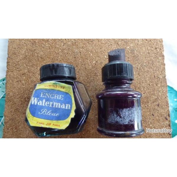 2 VIEILLES BOUTEILLES ENCRE WATERMAN ET ENCREUR DE TAMPONS