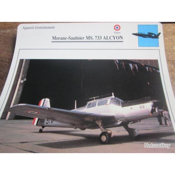 FICHE  AVIATION  TYPE  APPAREIL  D ENTRAINEMENT   / MORANE SAULNIER MS 733 ALCYON     FRANCE