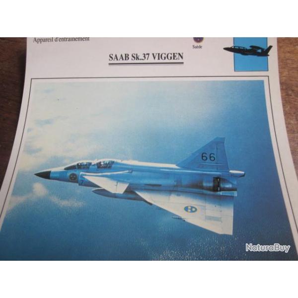 FICHE  AVIATION  TYPE  APPAREIL  D ENTRAINEMENT   / SAAB Sk 37  VIGGEN  SUEDE