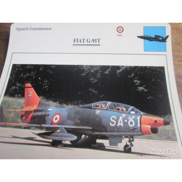 FICHE  AVIATION  TYPE  APPAREIL  D ENTRAINEMENT   / FIAT G 91T  ITALIE