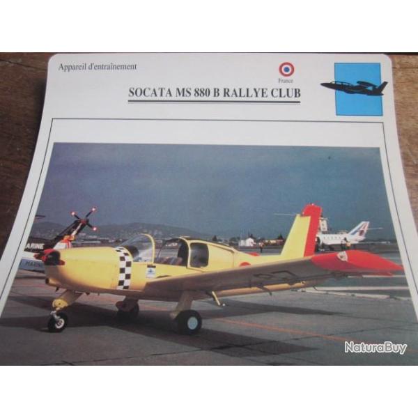 FICHE  AVIATION  TYPE  APPAREIL  D ENTRAINEMENT   / SOCATA  MS 880 B  RALLYE CLUB  FRANCE