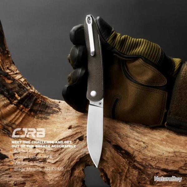 J1917ODG Couteau CJRB Ria OD Green Lame Acier 12C27 Manche Micarta Linerlock Clip