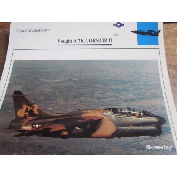 FICHE  AVIATION  TYPE  APPAREIL  D ENTRAINEMENT   / VOUGHT A 7K  CORSAIR II   USA