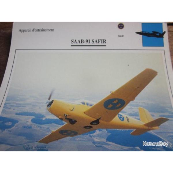 FICHE  AVIATION  TYPE  APPAREIL  D ENTRAINEMENT   / SAAB 91 SAFIR  SUEDE
