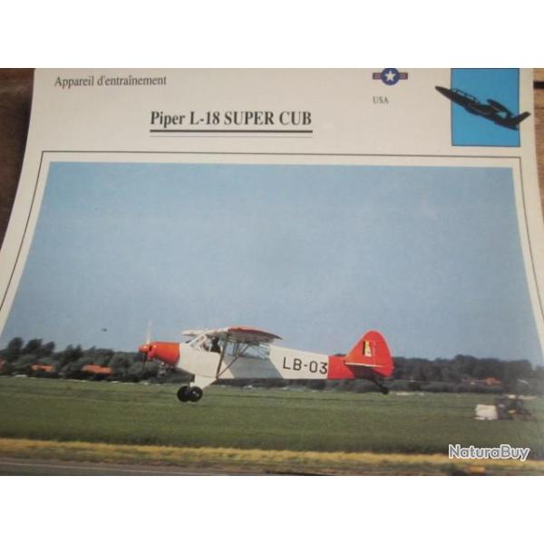 FICHE  AVIATION  TYPE  APPAREIL  D ENTRAINEMENT   / PIPER L 18 SUPER CLUB  USA