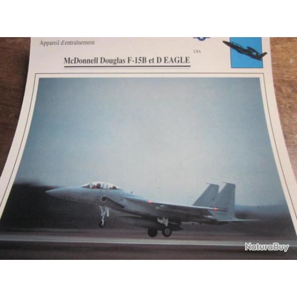 FICHE  AVIATION  TYPE  APPAREIL  D ENTRAINEMENT   / Mc DONNELL DOUGLAS F 15B ET D EAGLE  USA