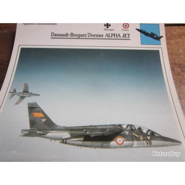 FICHE  AVIATION  TYPE  APPAREIL  D ENTRAINEMENT   / DASSAULT BREGUET DORNIER ALPHA JET