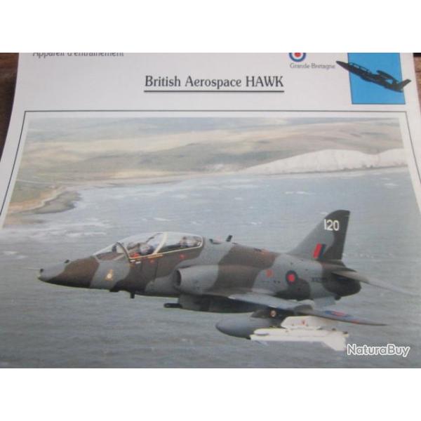 FICHE  AVIATION  TYPE  APPAREIL  D ENTRAINEMENT   / BRITISH AEROSPACE HAWK  G BRETAGNE