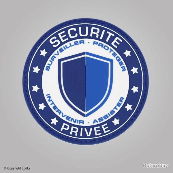 Patch PVC SECURITE PRIVEE bouclier bleu 8 cm velcro crochets