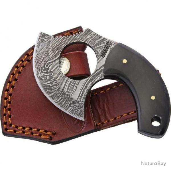 Couteau DEPECER MARBLES  Lame DAMAS Manche CORNE Etui Cuir