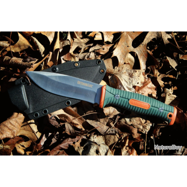 Couteau de Survie Outdoor Life Lame Acier 7Cr17MoV Manche Fibre Nylon Etui FRN OLFIX001OGN