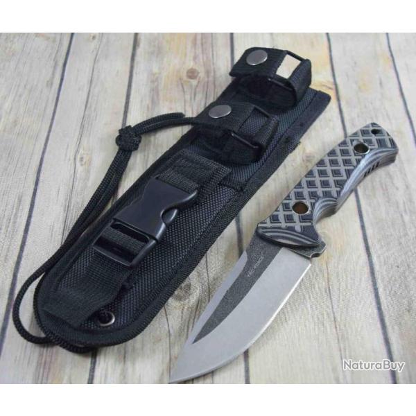 Couteau Bushcraft Tac Force Lame 3Cr13 Manche G10 Etui Nylon TFFIX008TN