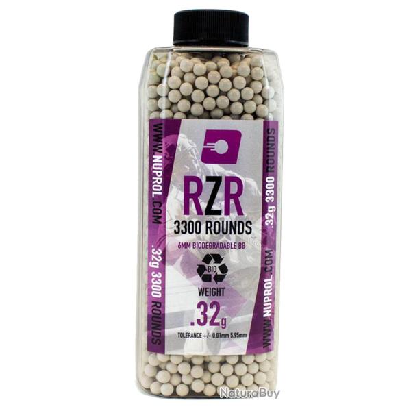 Billes Airsoft 6mm RZR 0. 32 g BIO bouteille 3300 bbs
