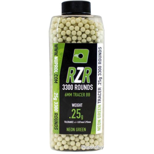 Billes Airsoft 6mm RZR 0.25g bouteilles 3300 bbs TRACER vertes