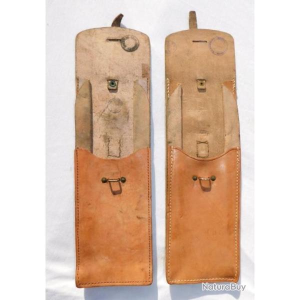 PISTOLET MITRAILLEUR MAT 49 : PAIRE  PORTE CHARGEURS MODELE 1948 - CUIR FAUVE - JAMAIS SERVIS -