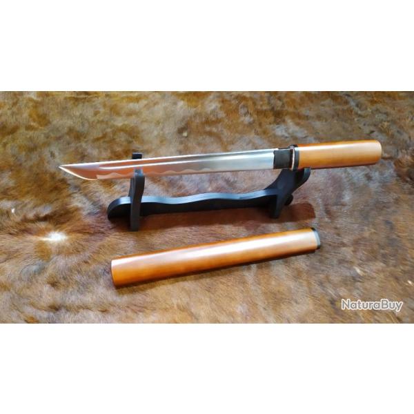 TANTO BOIS DE ROSE V�RITABLE SABRE FORG� A LA MAIN EN ACIER 1095