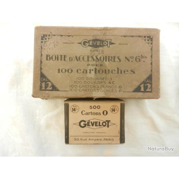 lot de 2 anciennes bo�tes carton pour rechargement d'anciennes cartouches de chasse - G�velot Paris