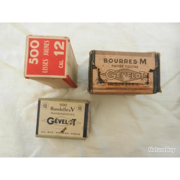 3 anciennes botes carton pour rechargement de cartouches de chasse dont 2 Gvelot