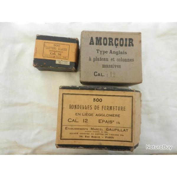 lot de 3 botes anciennes carton de rechargement pour cartouches de chasse