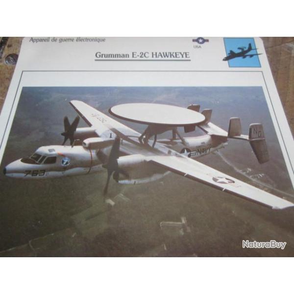 FICHE  AVIATION  TYPE APPAREIL DE GUERRE  ELECTRONIQUE  / GRUMMAN E 2C HAWKEYE   USA