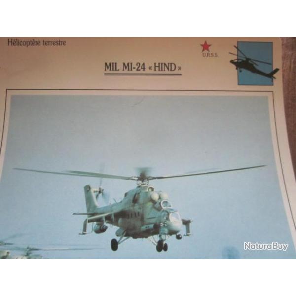 FICHE  AVIATION  TYPE APPAREIL HELICOPTERE TERRESTRE /  MIL MI 24 HIND  URSS