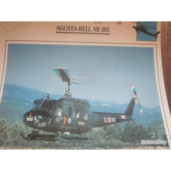 FICHE  AVIATION  TYPE APPAREIL HELICOPTERE TERRESTRE /  AGUSTA BELL AB 205