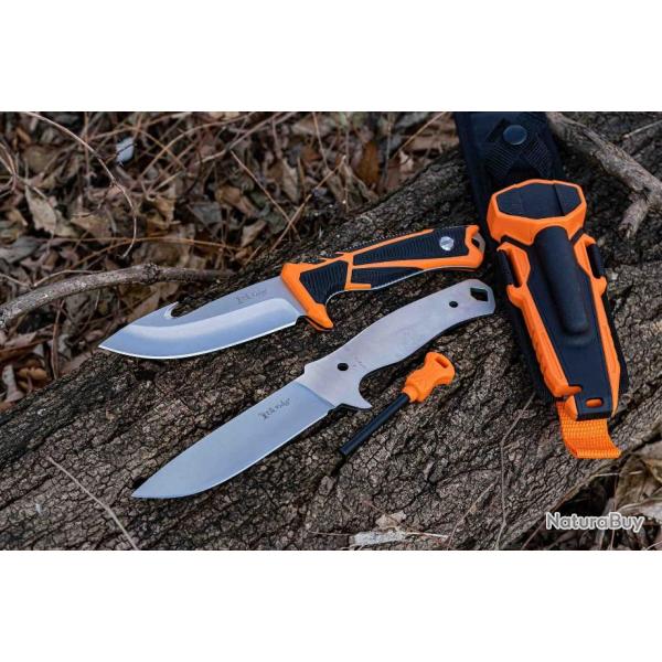 Couteau de Chasse Elk Ridge Trek Hunting 2 Lames Allume Feu Affuteur Etui Nylon ERTKFIX001