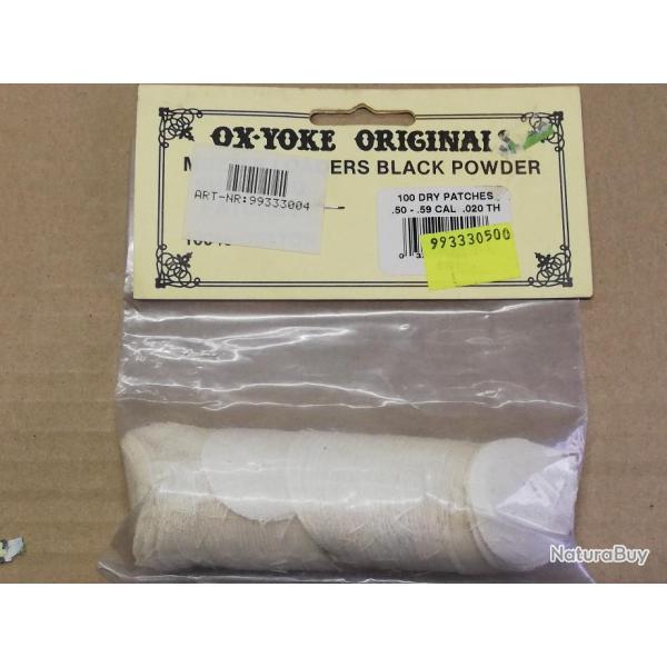 Calepins - patchs calibre 50 - 59  0.02 TH x 100 OX-YOKE ORIGINALS pour le tir  la poudre noire