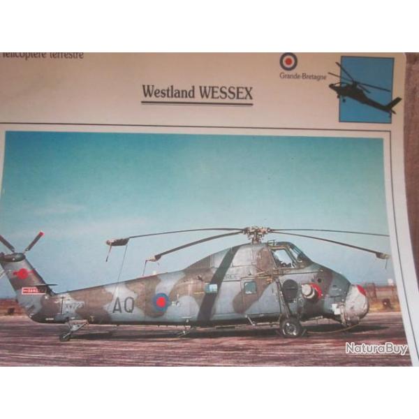 FICHE  AVIATION  TYPE APPAREIL HELICOPTERE TERRESTRE / WESTLAND WESSEX G BRETAGNE