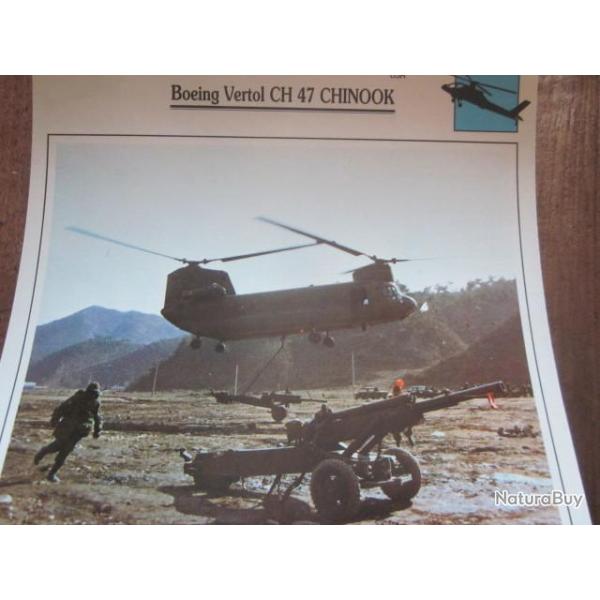 FICHE  AVIATION  TYPE APPAREIL HELICOPTERE TERRESTRE / BOEING VERTOL CH 47 CHINOOK  USA